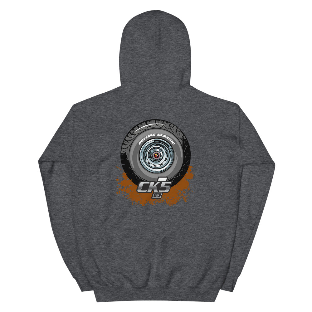 Rolling Classic Rally Wheel Hooded Sweatshirt (two sided design)