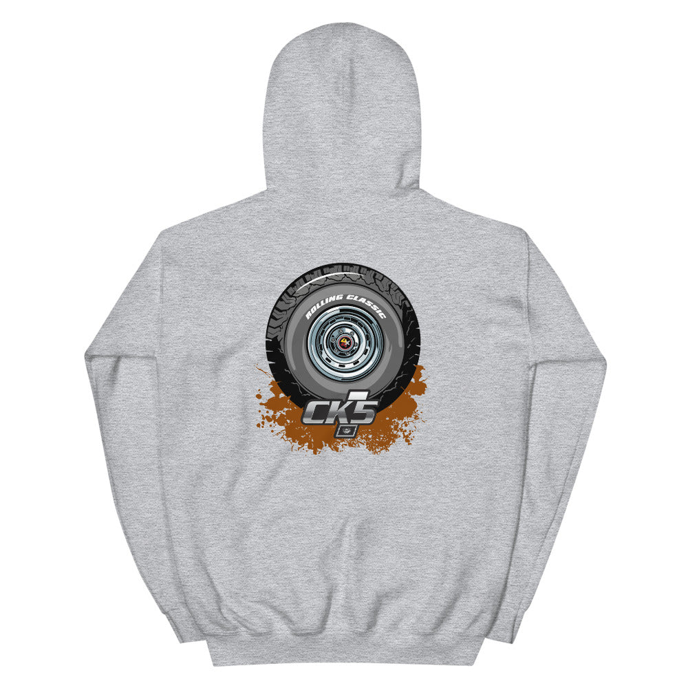Rolling Classic Rally Wheel Hooded Sweatshirt (two sided design)