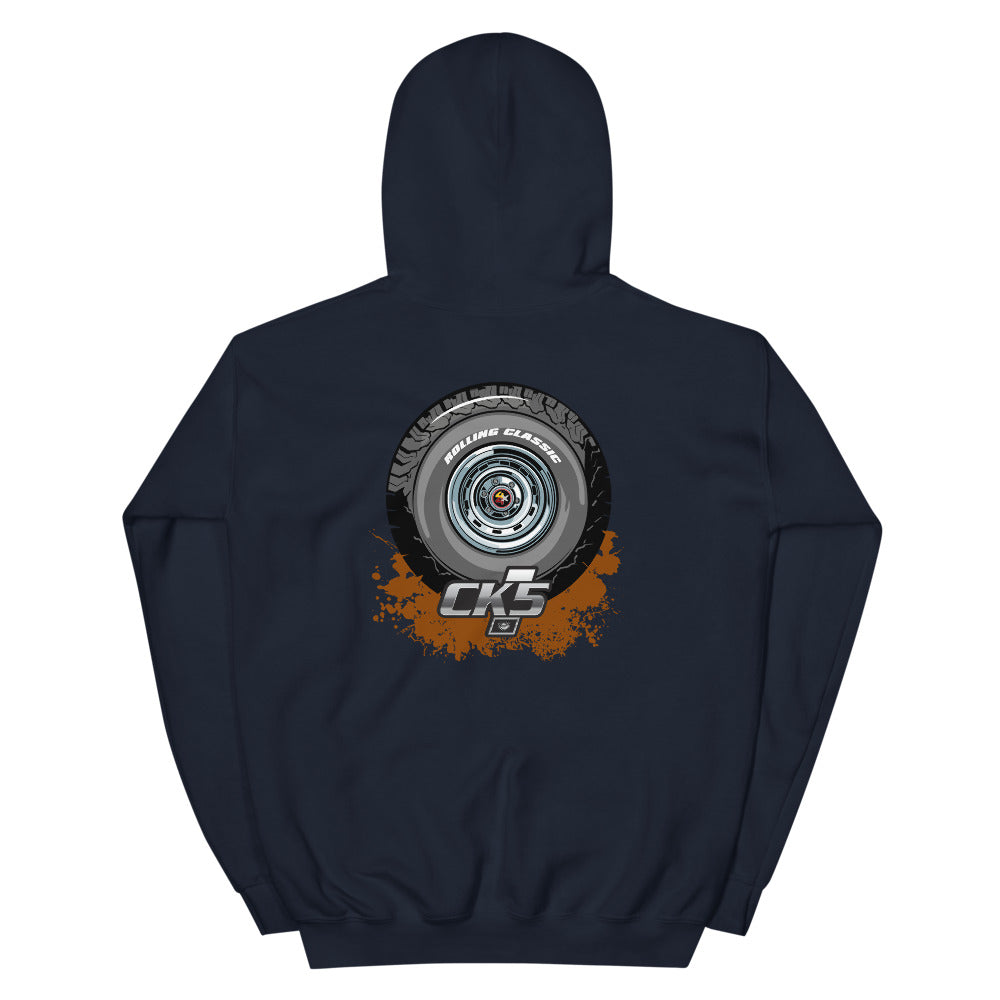Rolling Classic Rally Wheel Hooded Sweatshirt (two sided design)