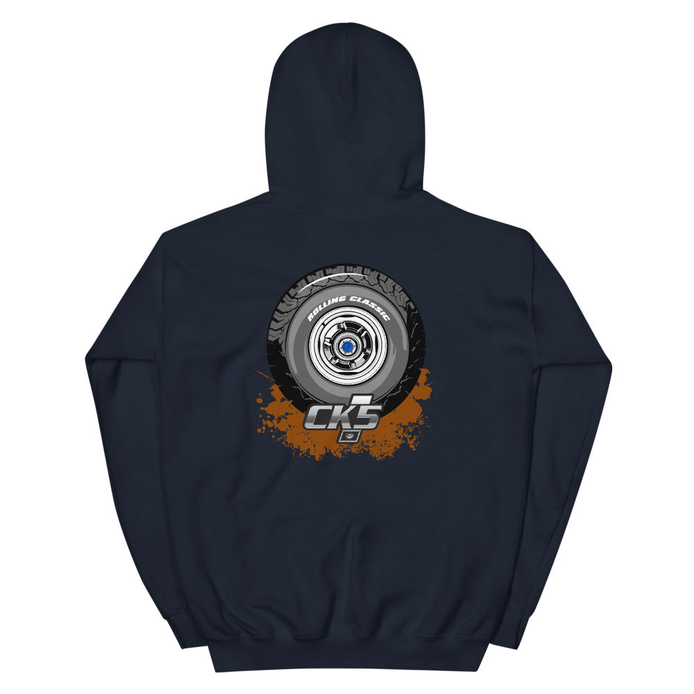 Rolling Classic Dog Dish Hubcap Hooded Sweatshirt (two sided design)