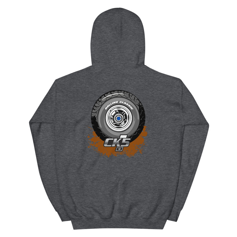 Rolling Classic Dog Dish Hubcap Hooded Sweatshirt (two sided design)