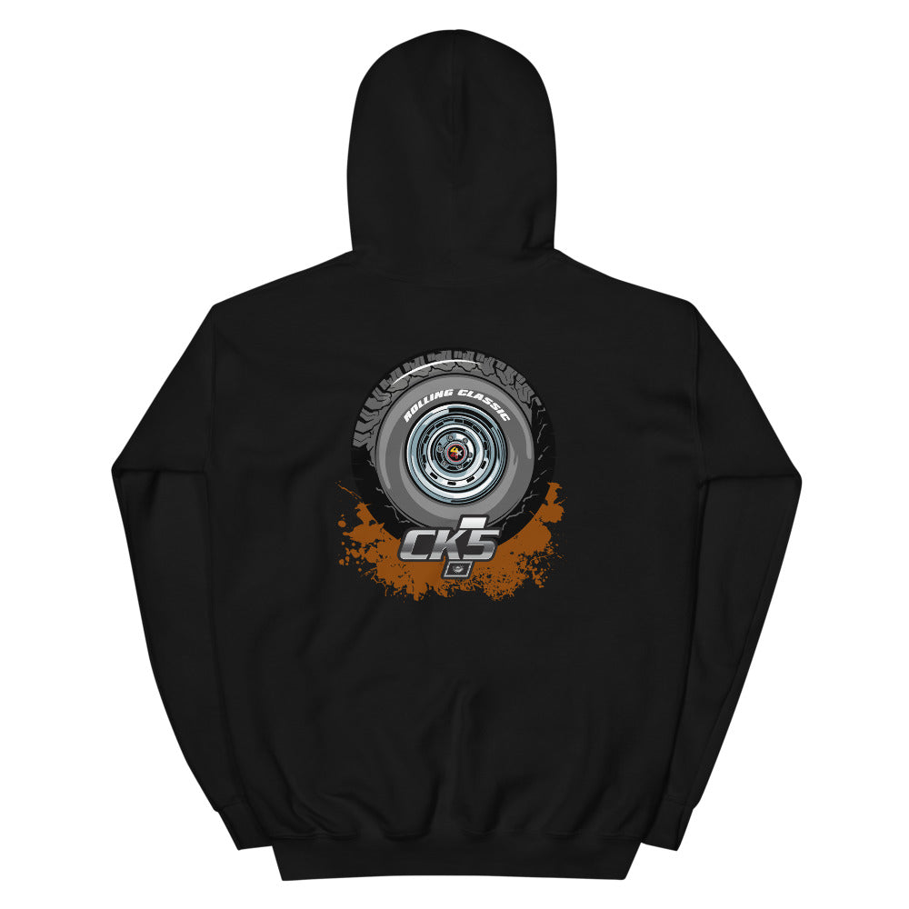 Rolling Classic Rally Wheel Hooded Sweatshirt (two sided design)